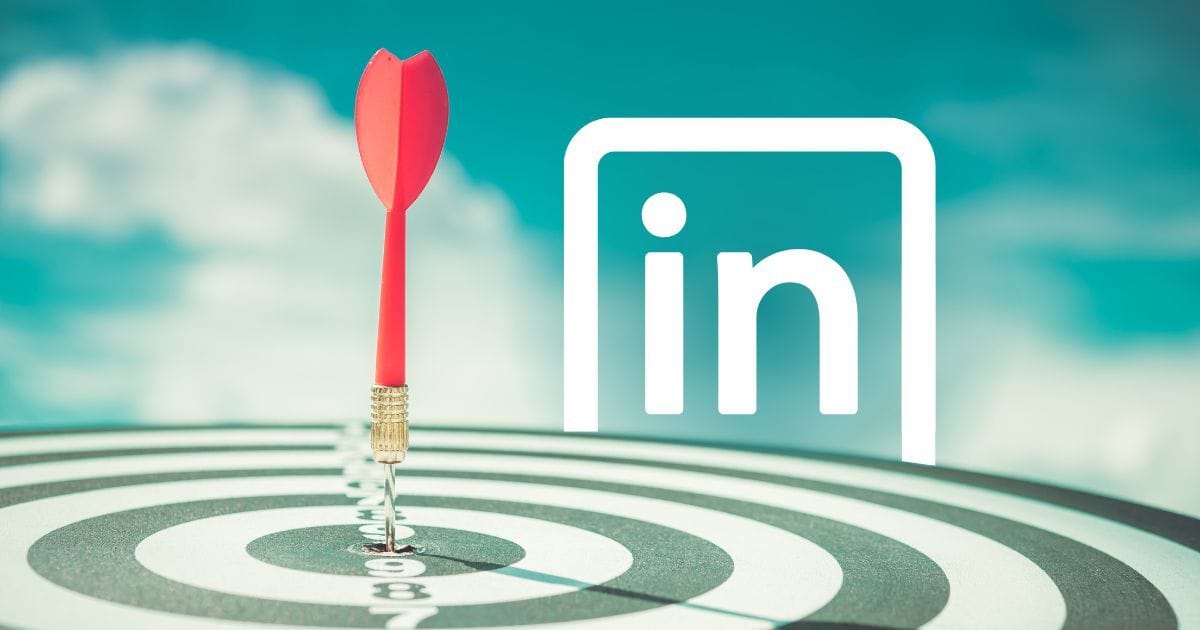 LinkedIn for Fundraising featured image: the LinkedIn icon hovering over a dartboard with a red dart among a cloudy sky.